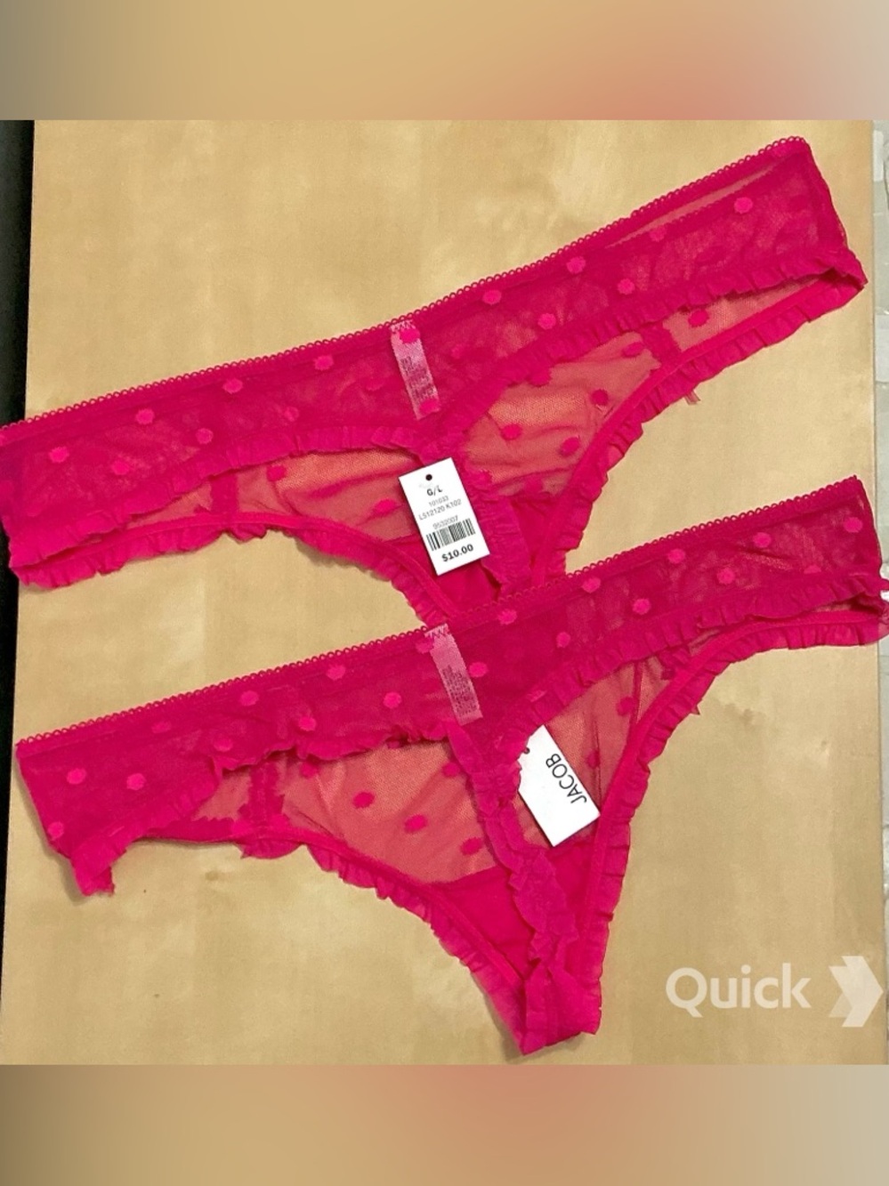 NWT Polka Dots Mesh Thongs - 2 pcs set - Hot Pink